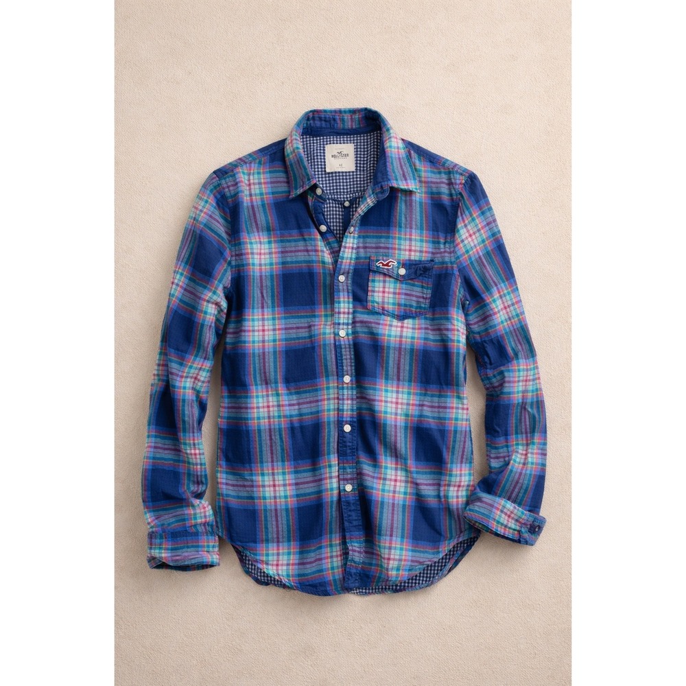 Hollister Blue Plaid Long Sleeve Button‎ Up Shirt Western 2000s flannel size XS